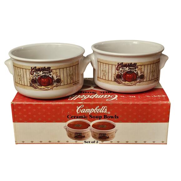 2001 Campbell's Ceramic Soup Bowls Boxed Set of 2 Vintage Soup Mugs (gg305) - Picture 4 of 9